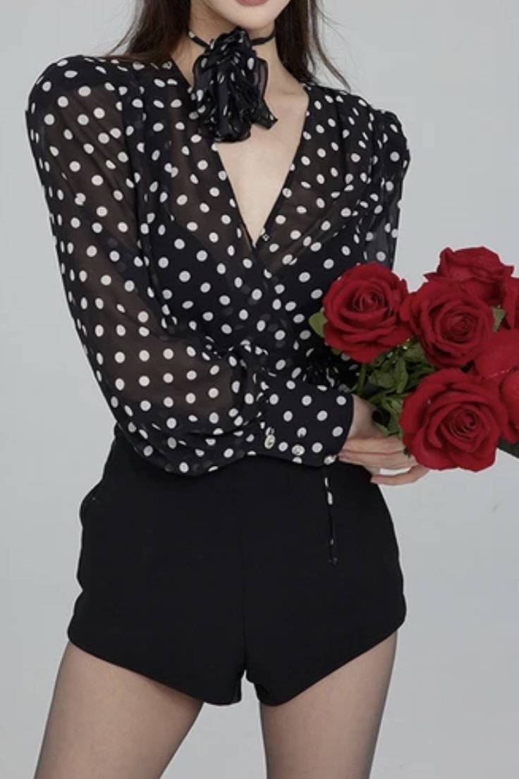 Polka Dot Sheer Blouse | Elegant & Timeless | Perfect for Chic Styling