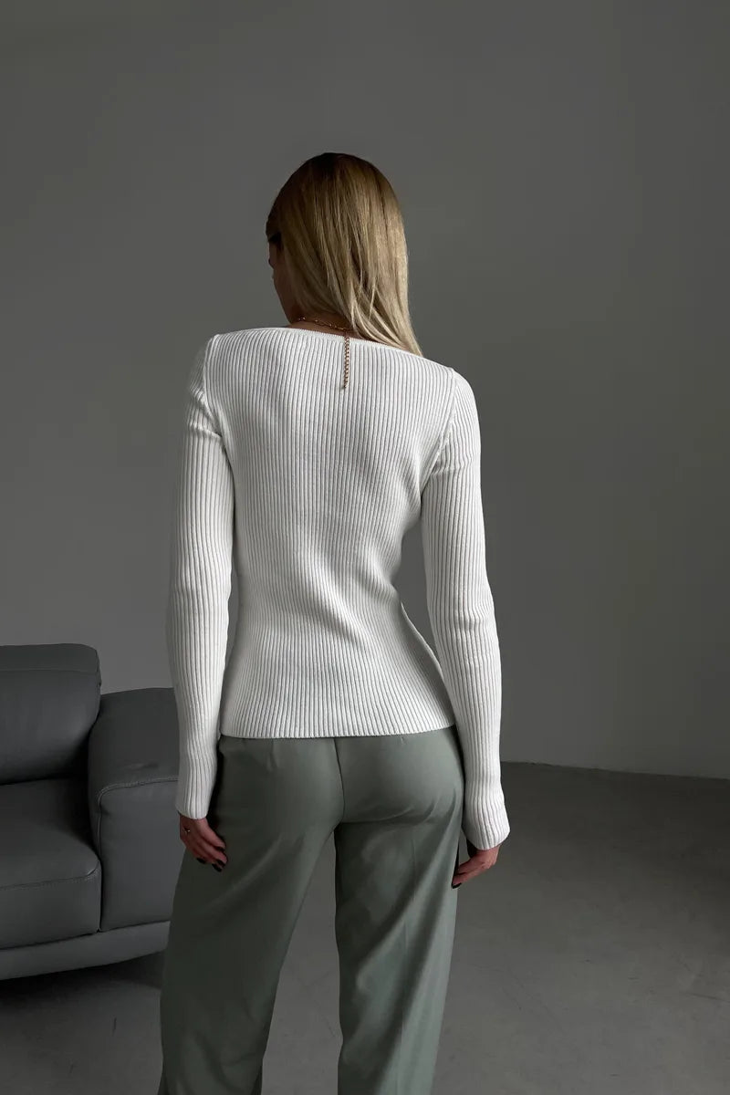 Off-Shoulder Knit Top | Wrap Design | Elegant & Stretchy