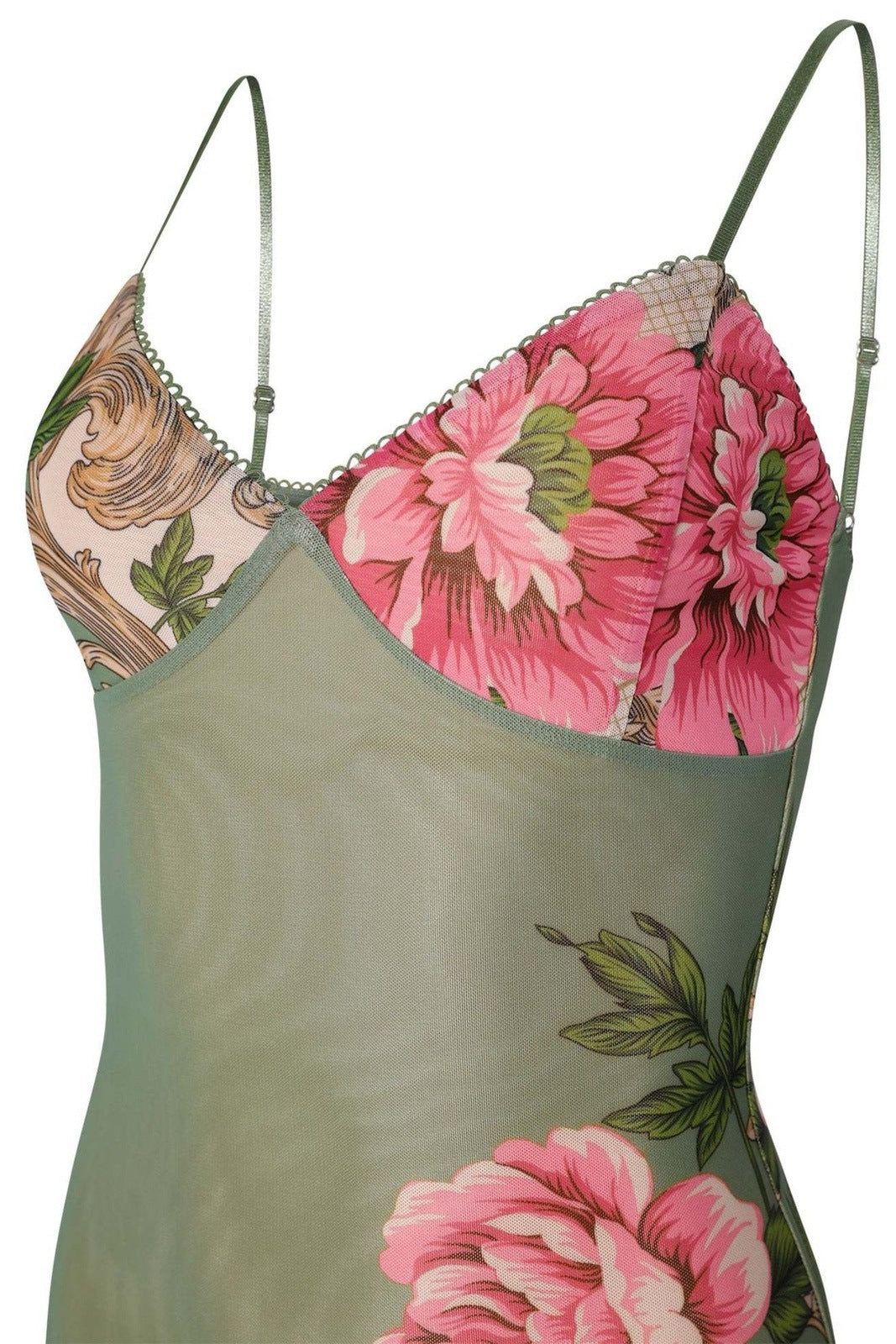 Floral Satin Slip Dress | Green & Pink | Elegant & Figure-Hugging