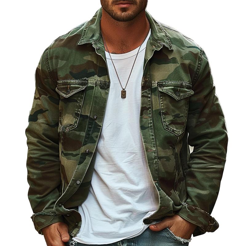 Men's retro jacket with camouflage pattern | Canvas lapels