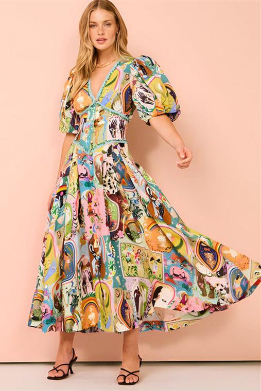 Puff Sleeve Maxi Dress | Vibrant | Playful and Chic