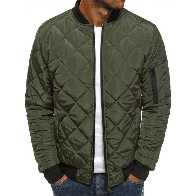 Men's Quilted Bomber Jacket – Baseball Collar with Zip