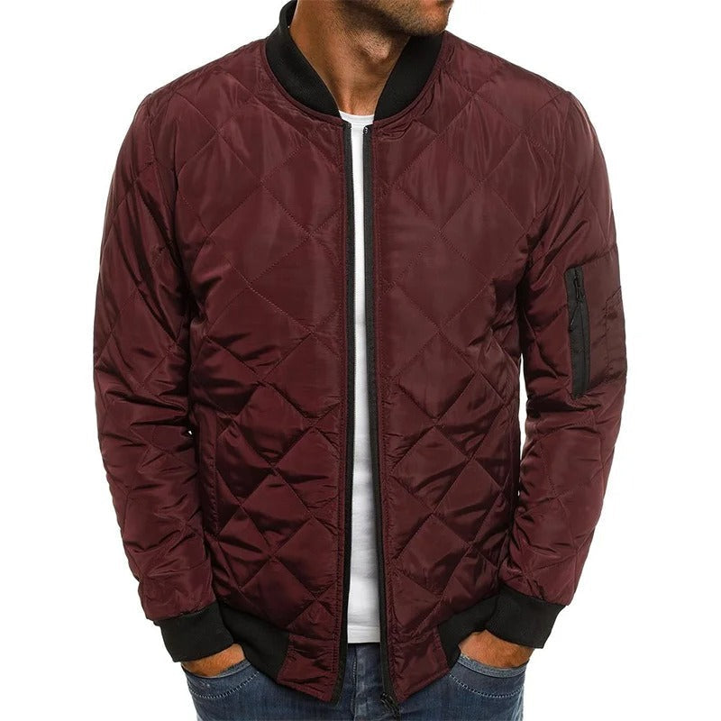 Men's Quilted Bomber Jacket – Baseball Collar with Zip
