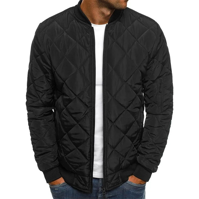 Men's Quilted Bomber Jacket – Baseball Collar with Zip