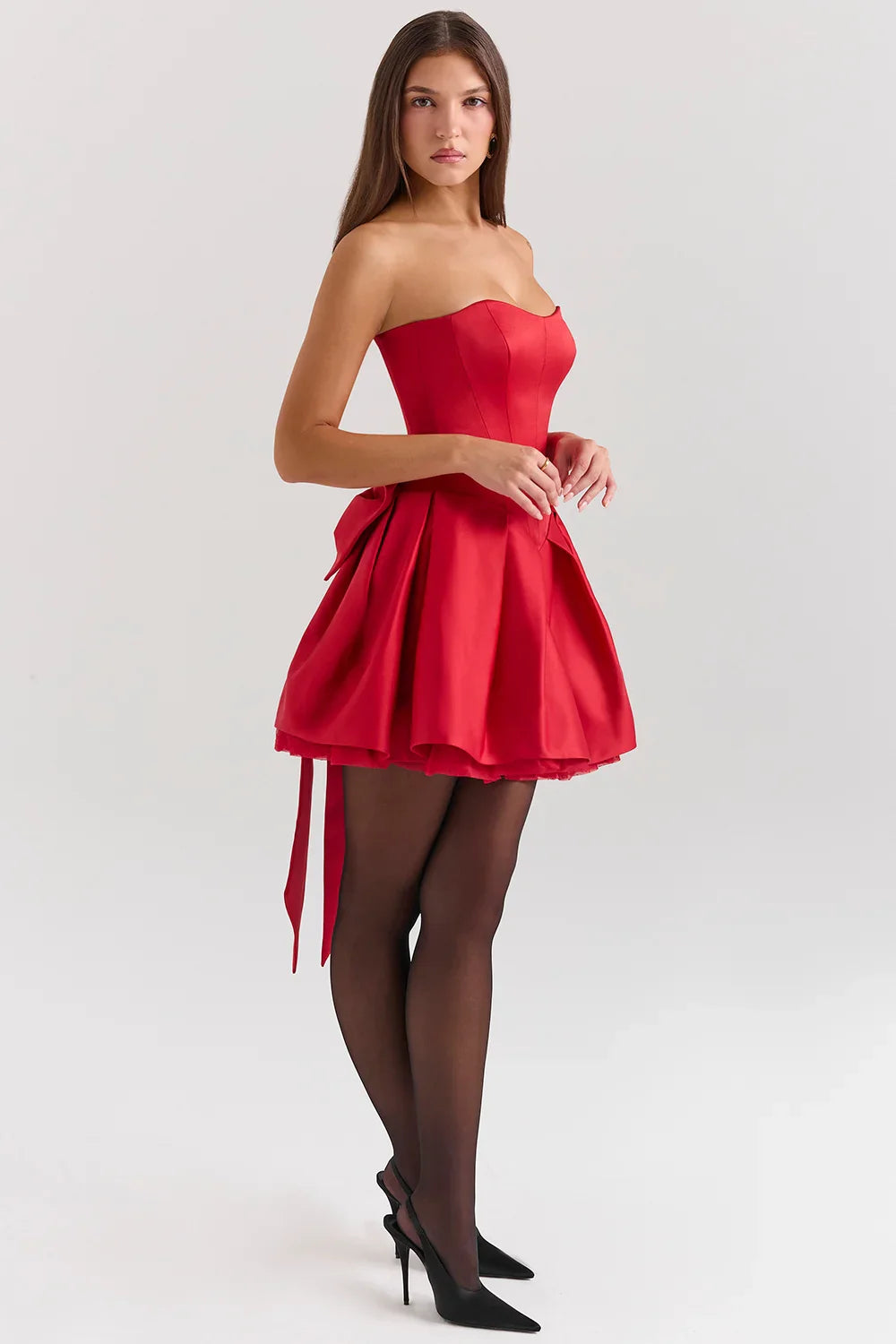 Women’s Strapless Satin Mini Dress | Bold & Elegant | Flared Skirt & Sweetheart Neckline