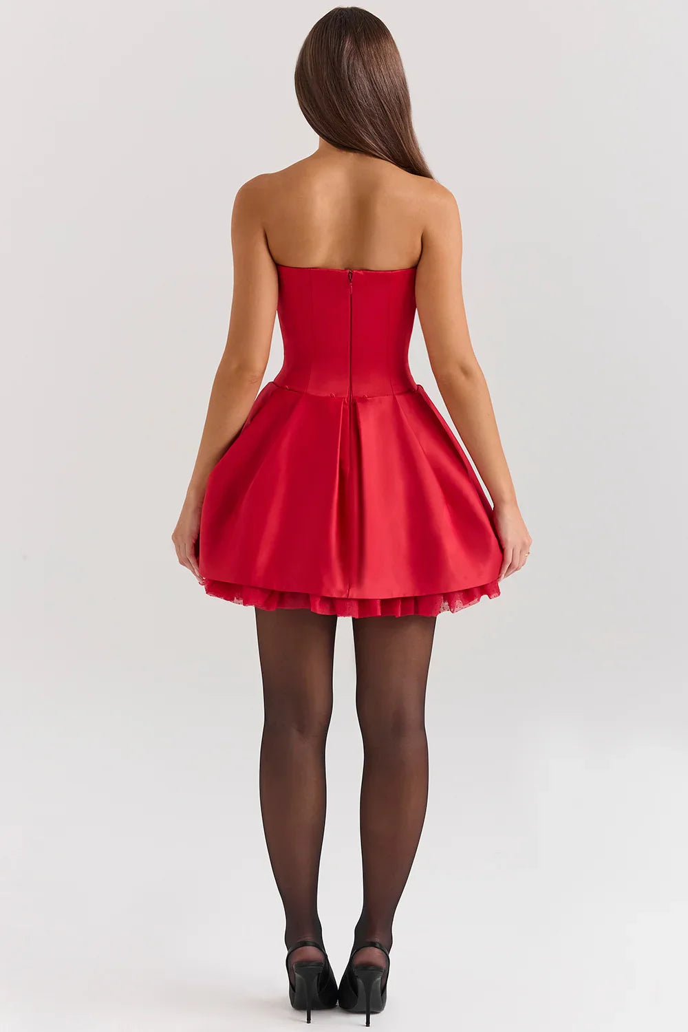 Women’s Strapless Satin Mini Dress | Bold & Elegant | Flared Skirt & Sweetheart Neckline