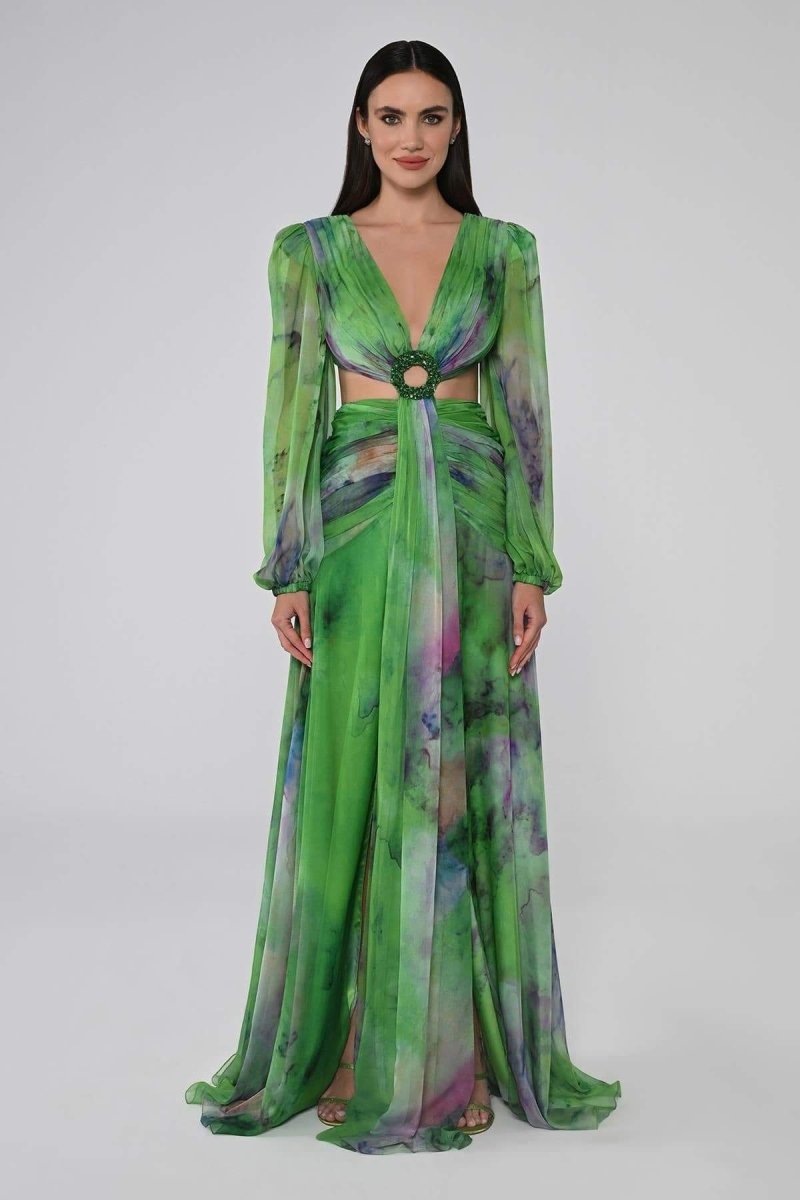 Plunge Neckline Maxi Dress | Flowing | Bold and Elegant