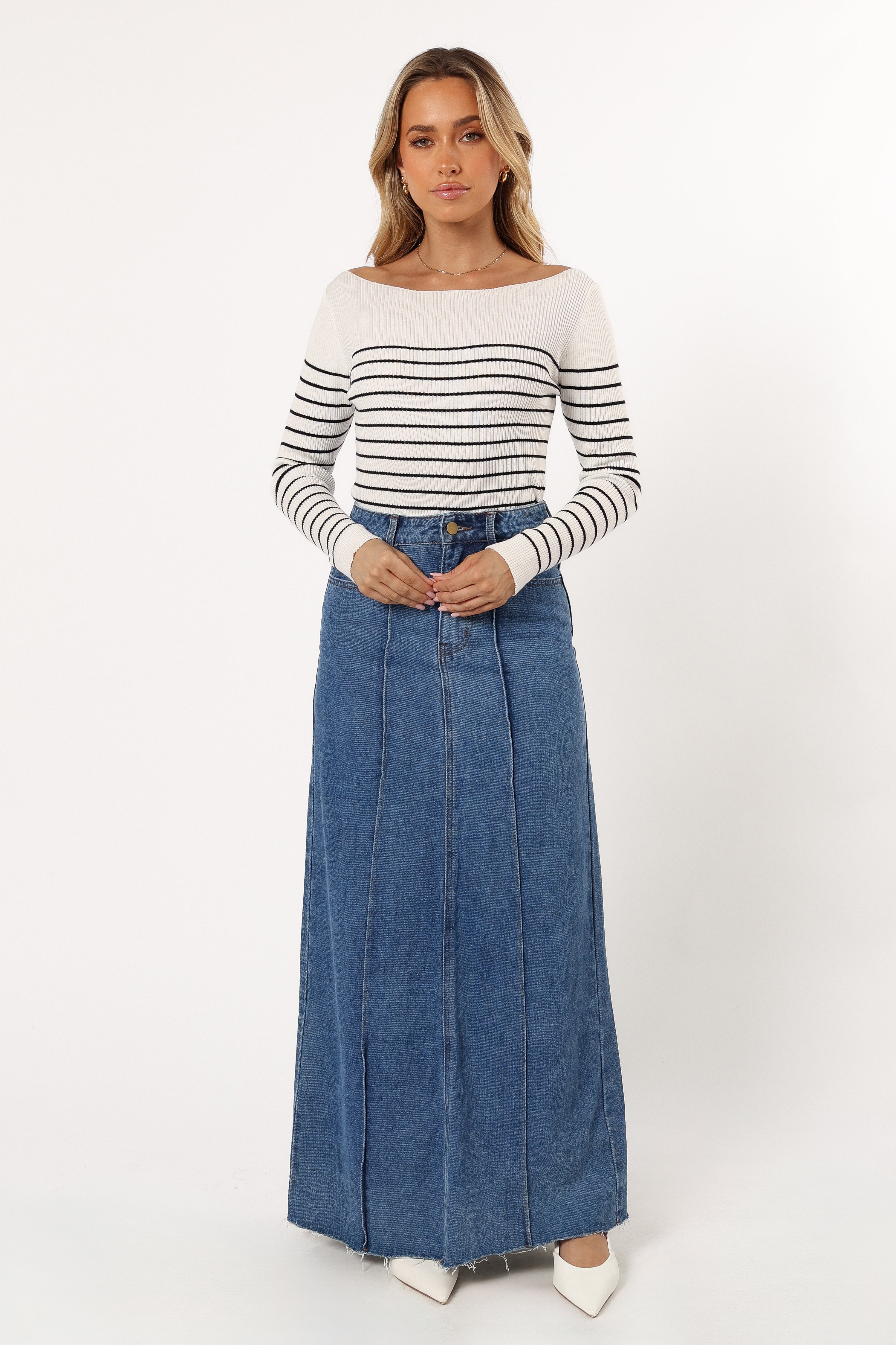 Off-Shoulder Striped Knit Top | Slim Fit | Chic & Timeless