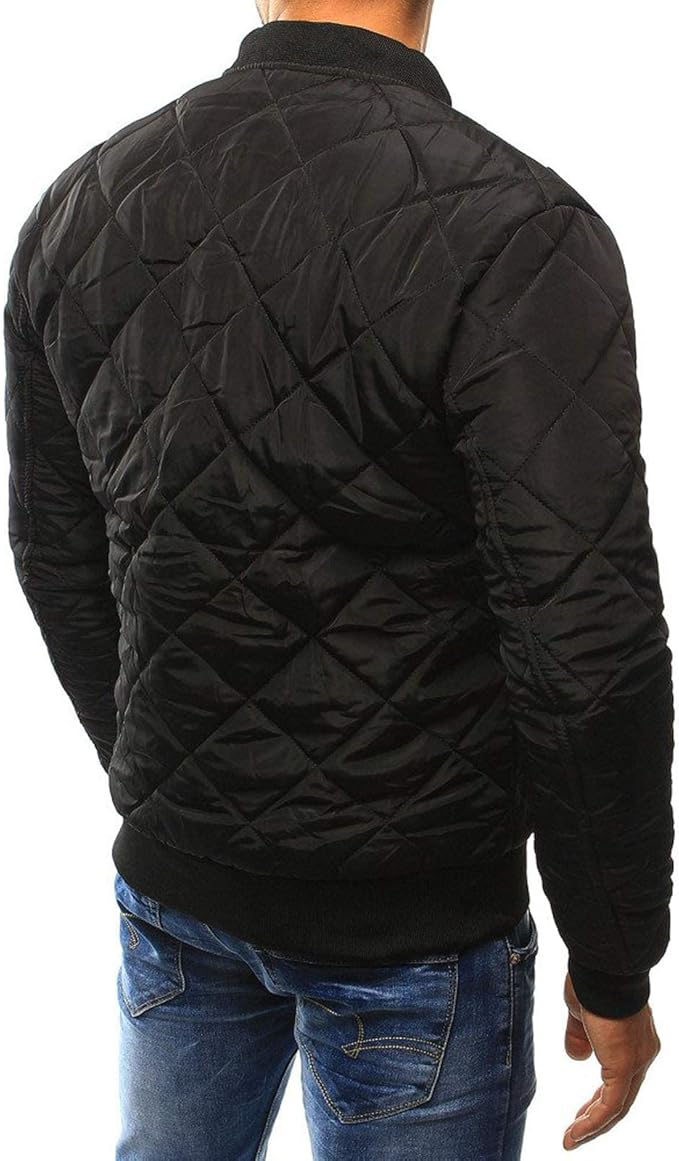 Men's Quilted Bomber Jacket – Baseball Collar with Zip