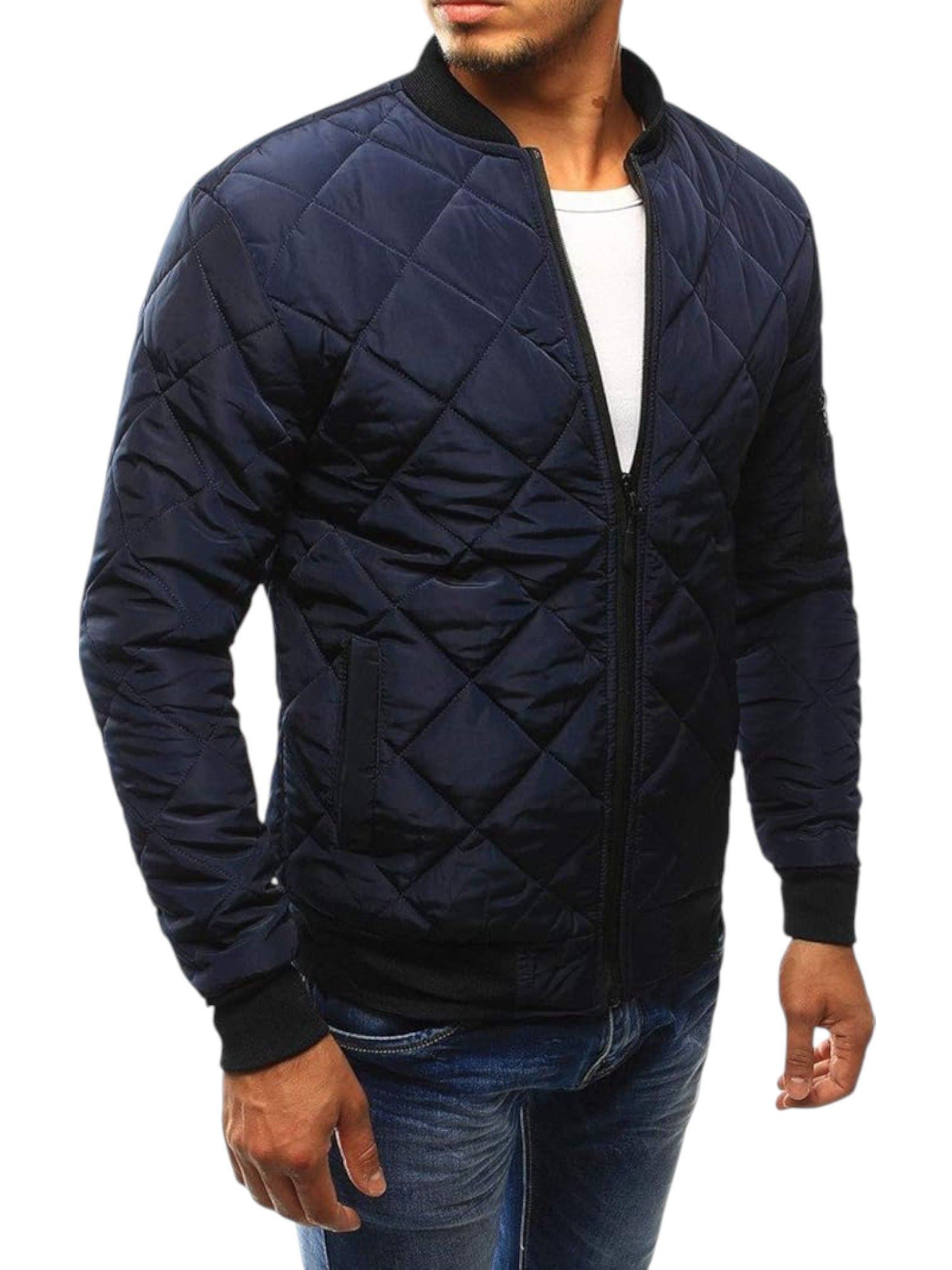 Men's Quilted Bomber Jacket – Baseball Collar with Zip