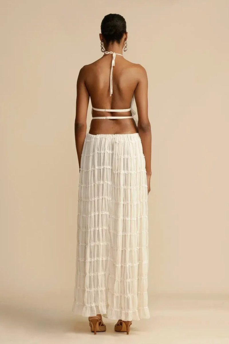 Women’s Boho Two-Piece Maxi Set | Lightweight & Elegant | Halter Crop Top & Flowy Skirt