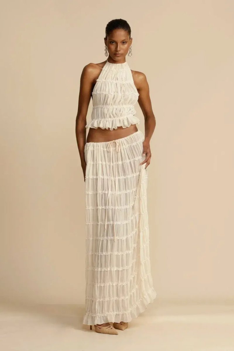 Women’s Boho Two-Piece Maxi Set | Lightweight & Elegant | Halter Crop Top & Flowy Skirt