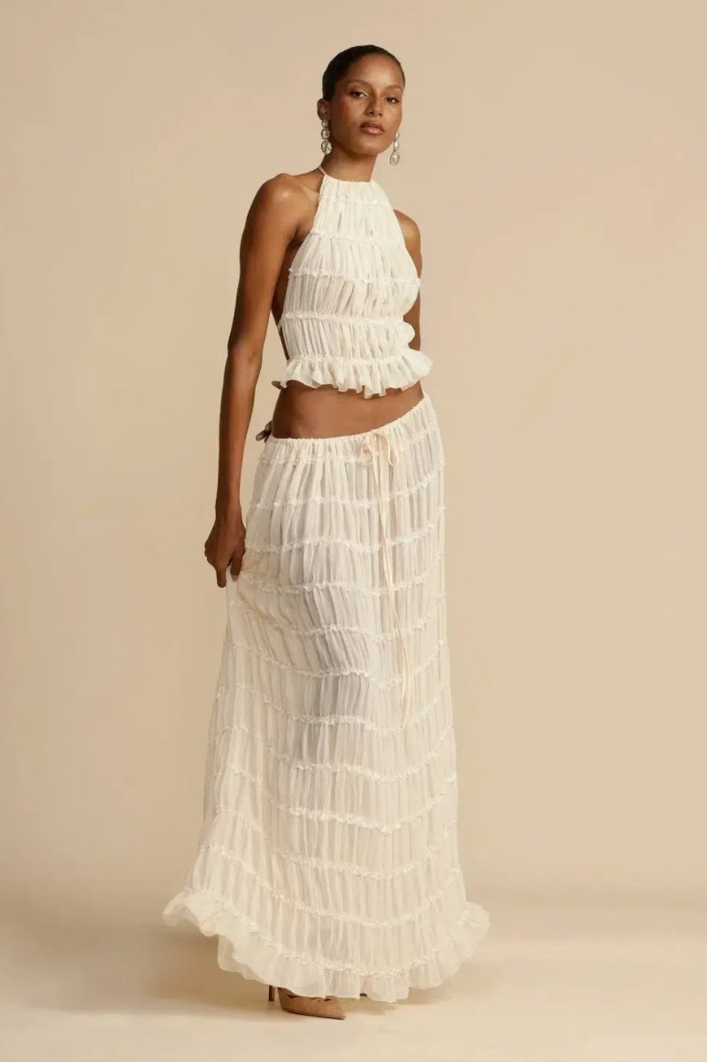 Women’s Boho Two-Piece Maxi Set | Lightweight & Elegant | Halter Crop Top & Flowy Skirt