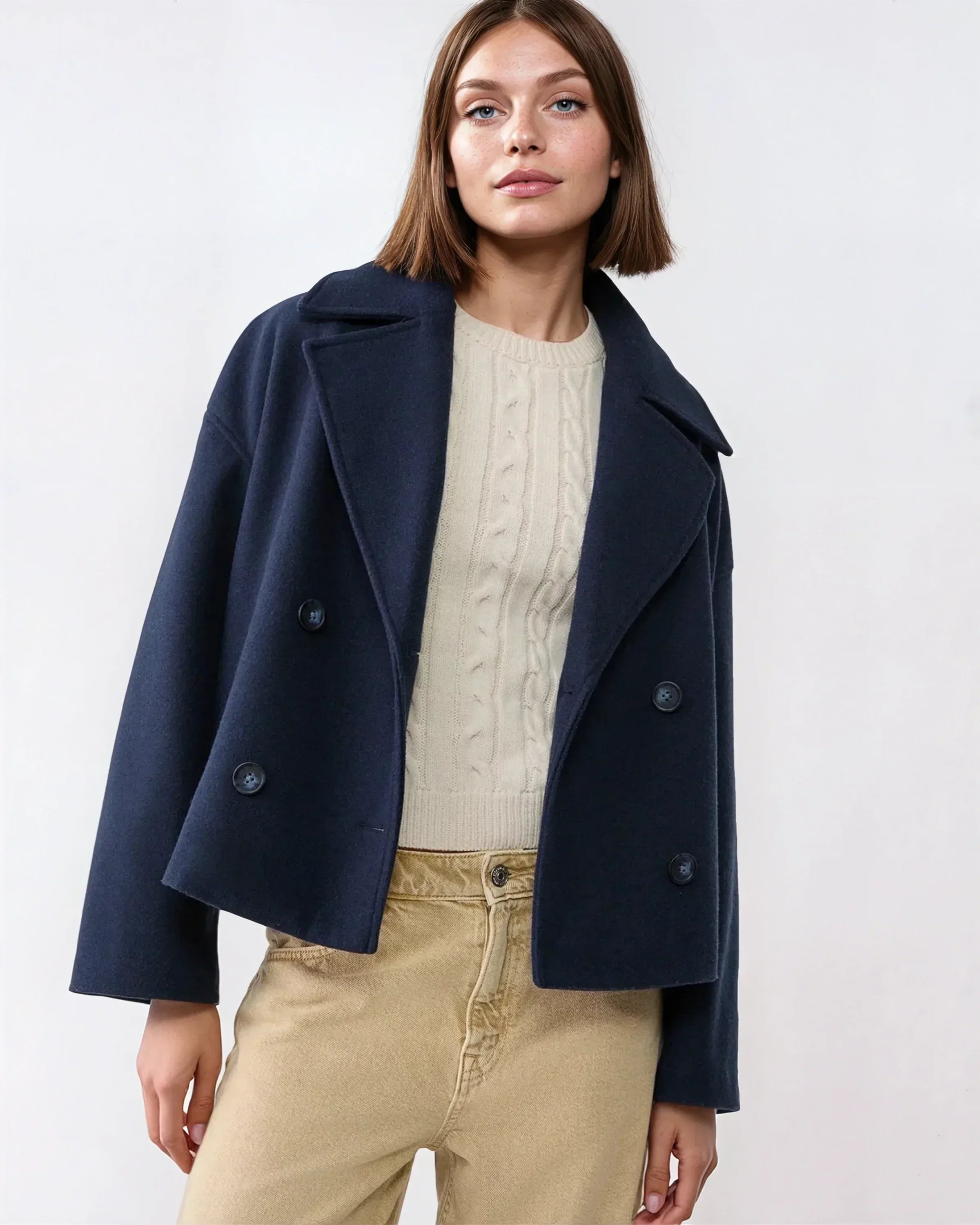 Mirella – Wool Blend Double-Breasted Short Coat for Women