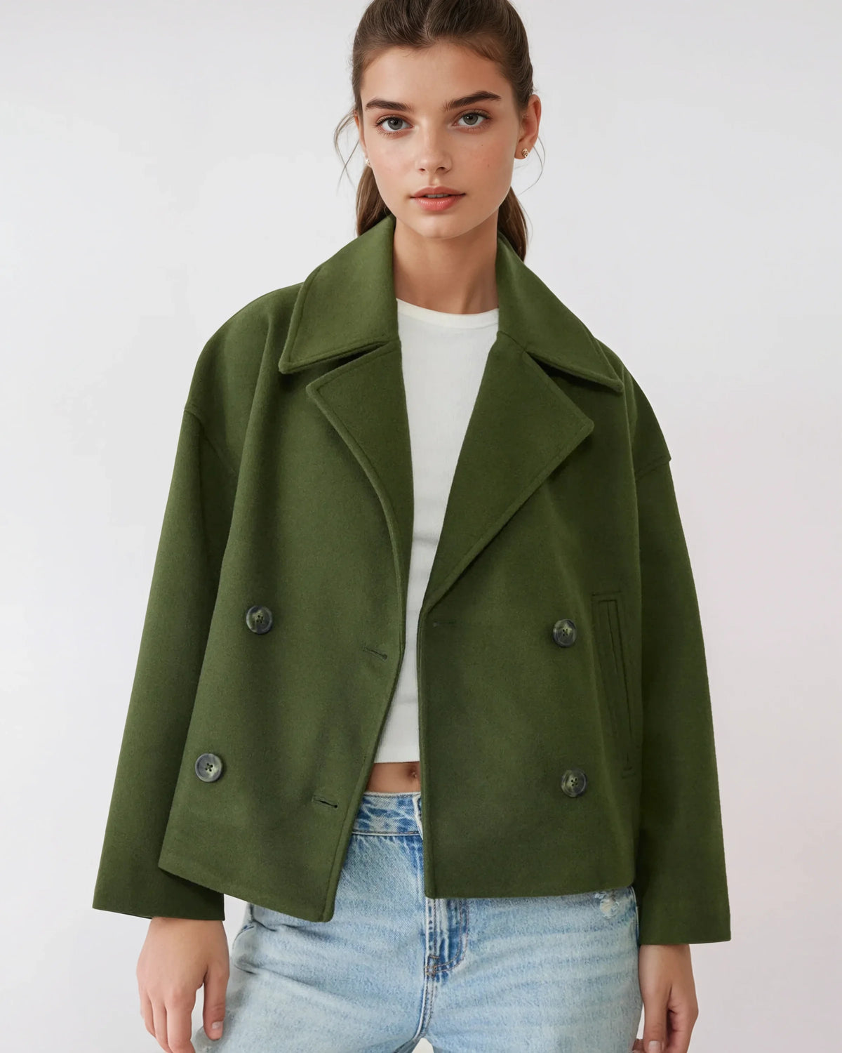 Mirella – Wool Blend Double-Breasted Short Coat for Women