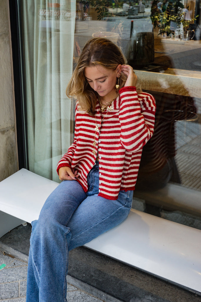 Women’s Vest - Red Striped Long Sleeve Top