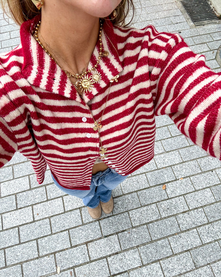 Women’s Vest - Red Striped Long Sleeve Top