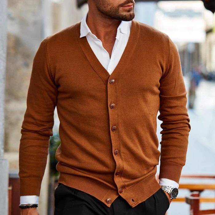 Men’s Knit Vest - Button-Front Long Sleeve Cardigan