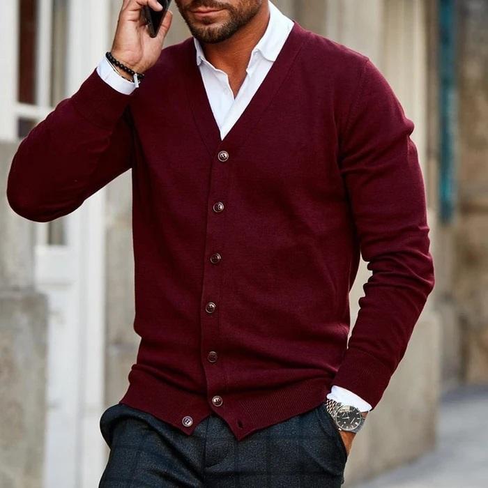 Men’s Knit Vest - Button-Front Long Sleeve Cardigan
