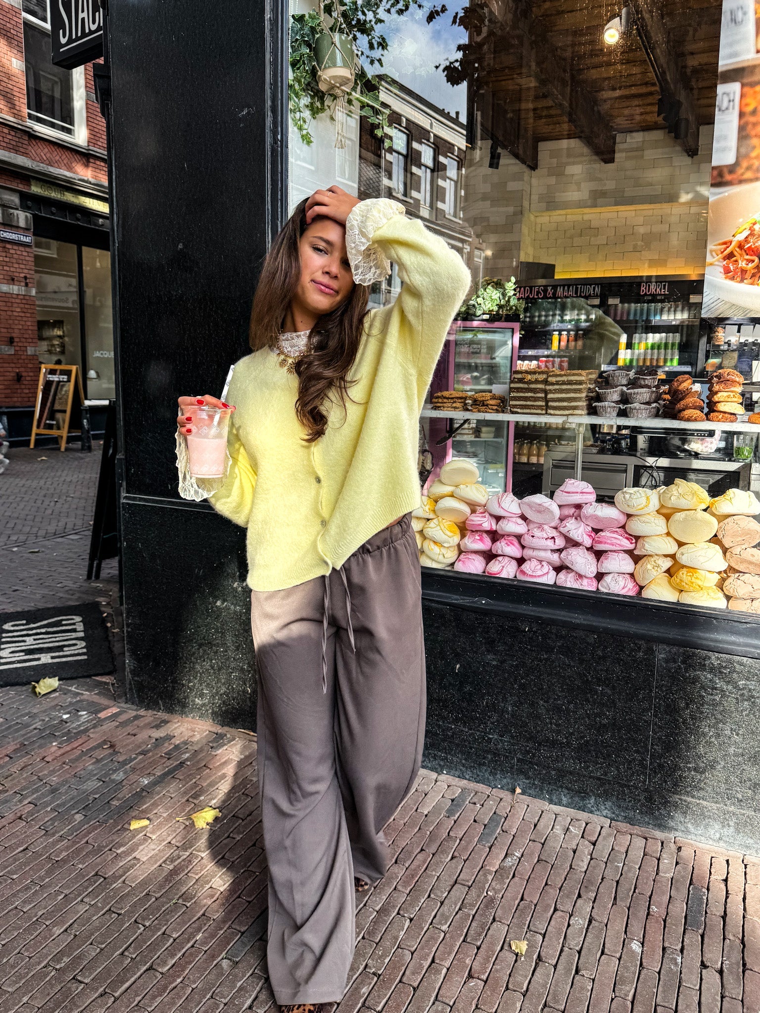 Women’s Long-Sleeved Blouse - Patterned Top in Cream