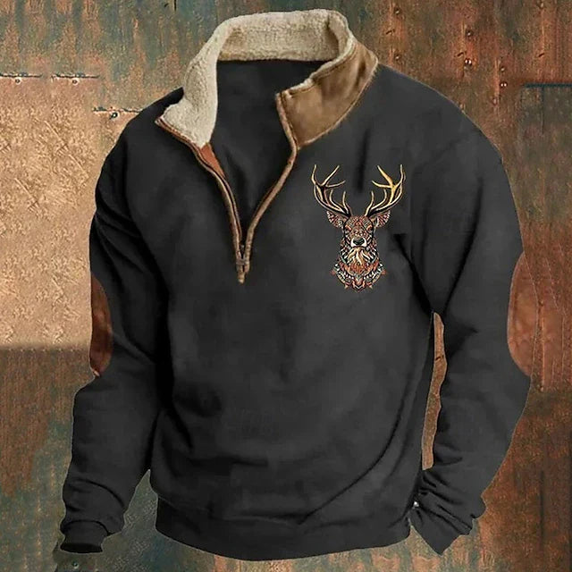 Men's Sweater with Deer Detail | Half Zip