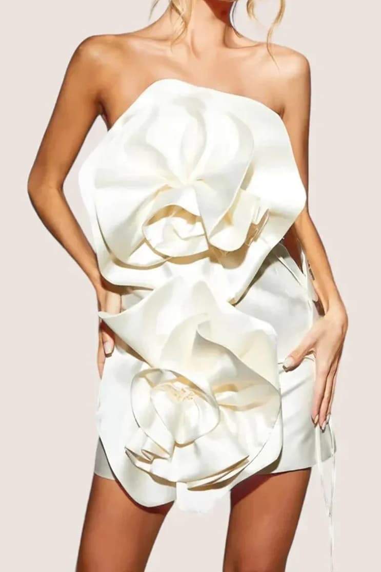 3D Floral Strapless Mini Dress | Sculptural & Bold | High-Fashion Statement