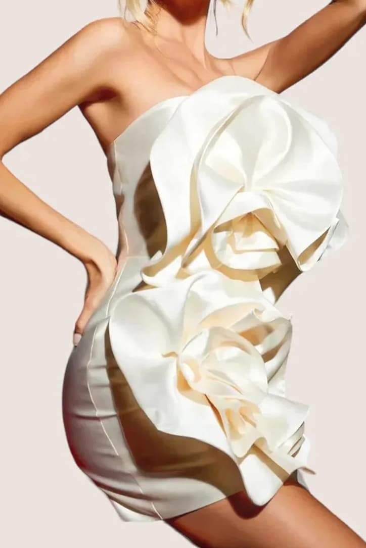 3D Floral Strapless Mini Dress | Sculptural & Bold | High-Fashion Statement